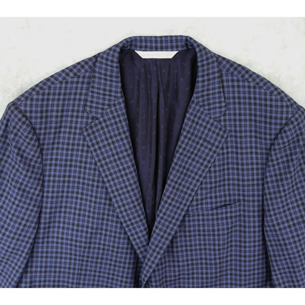 Samuelsohn Sport Coat Mens 48R Super 120s Wool Gingham Plaid Blue Blazer Jacket